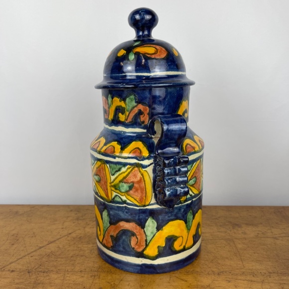 Vintage Talavera Mexican Folk Art Pottery 13” Tall Canister Signed T Ruth Mexico - Picture 2 of 10